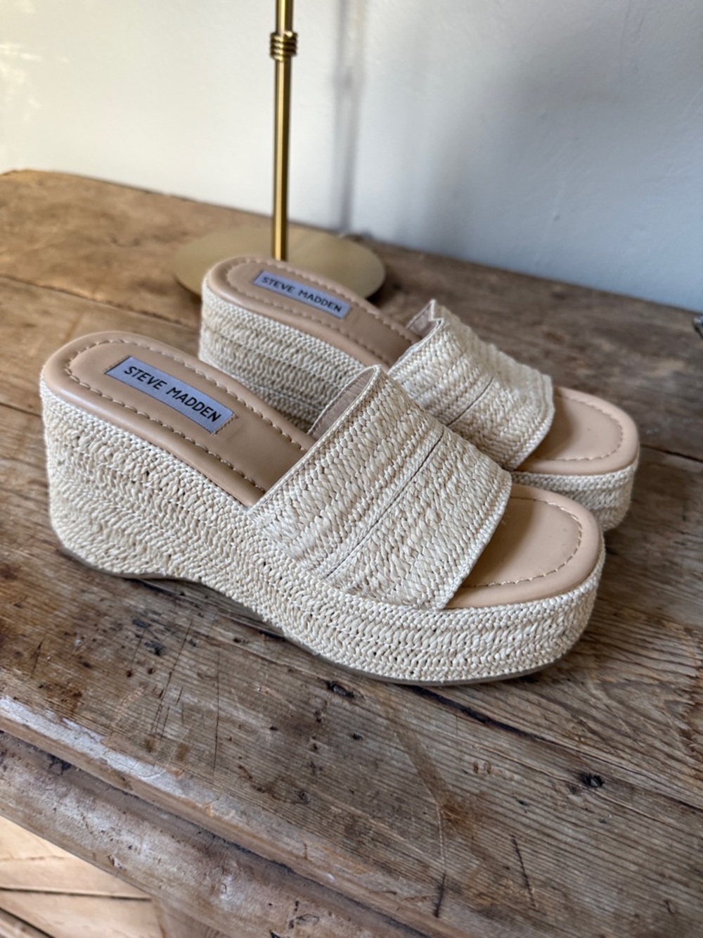 Steve Madden Natural Woven Platform Wedge Sandals